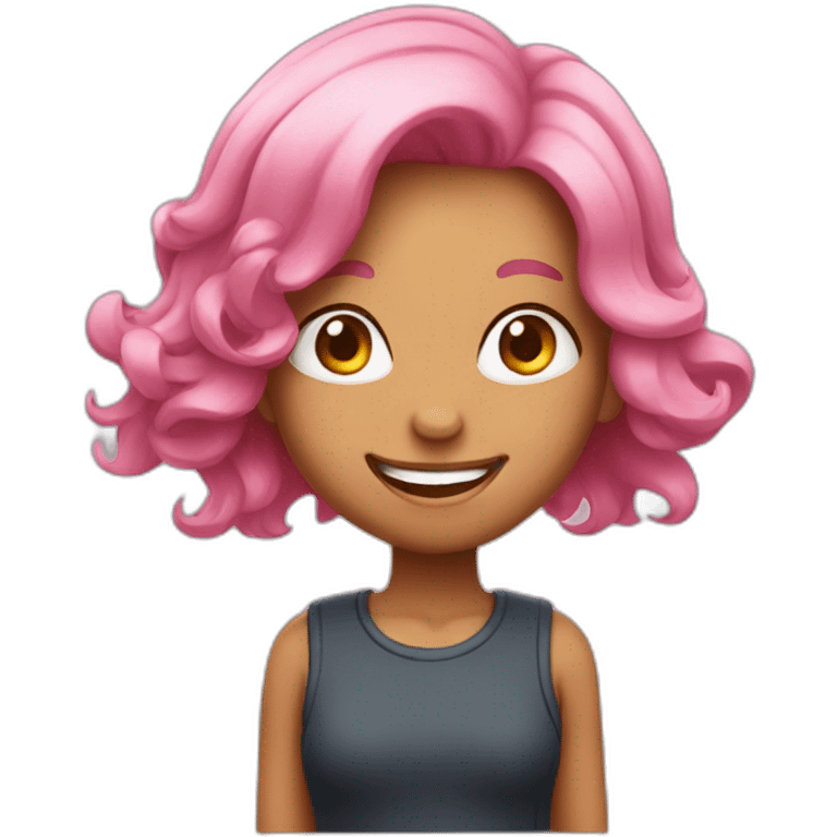 Happy girl with pink hair emoji