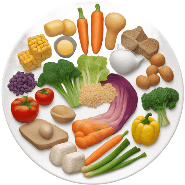 round white plate with healthy food emoji