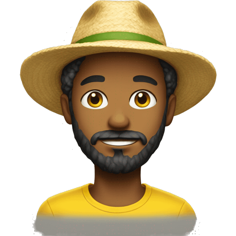 young man with a beard wearing a straw hat and a yellow t-shirt emoji