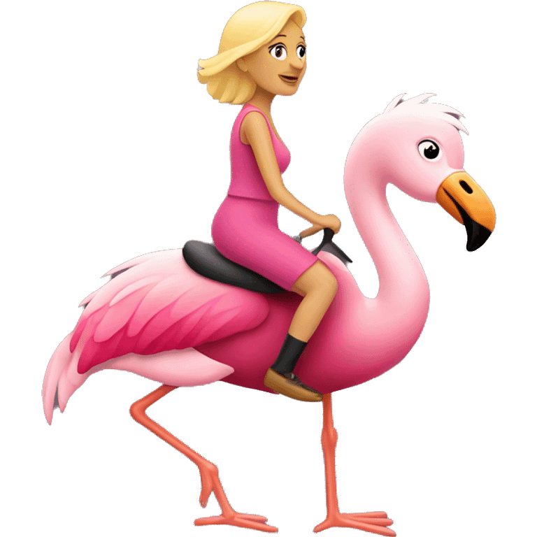 Older blonde woman riding flamingo emoji