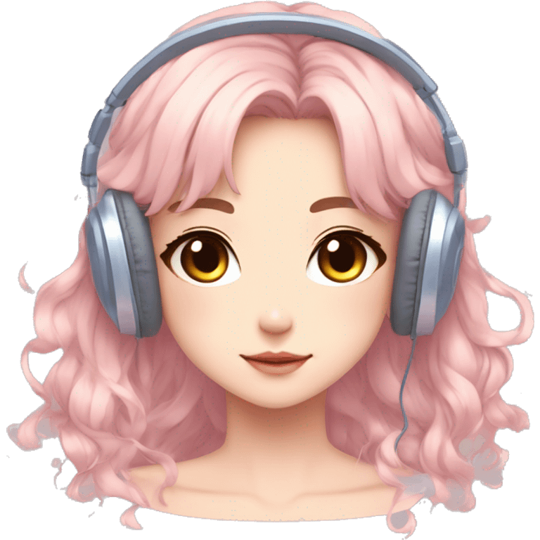 Gorgeous pastel anime girl with blushing face and hair garnitures and pretty hair and headphones aesthetic trending style emoji