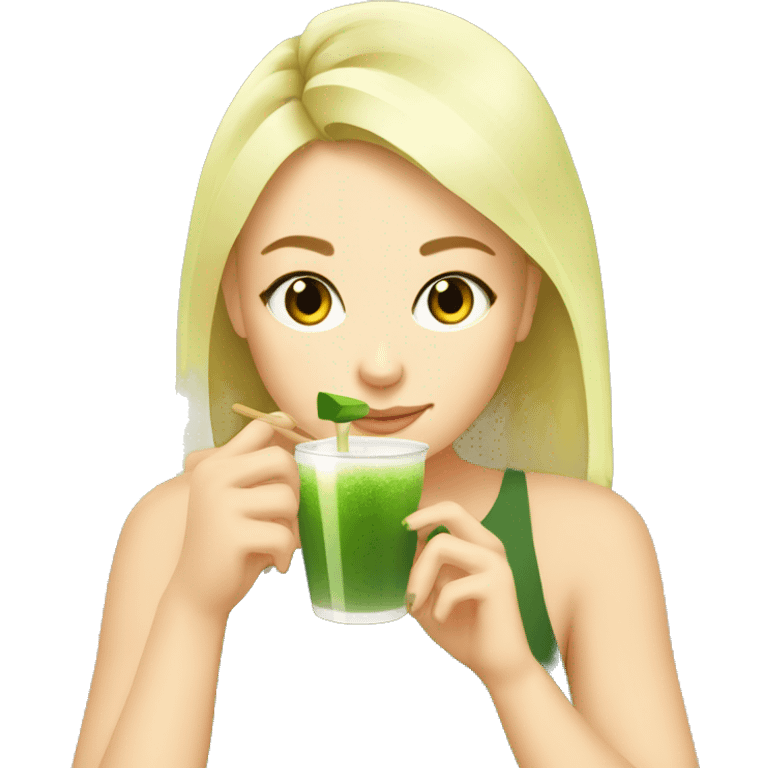 Blonde Girls drinking Matcha at the Matcha Hub emoji