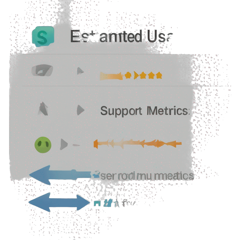 The words "Estimated Usage Metrics" at the top. An arrow in the middle pointing down to the text "Support-Metrics" emoji