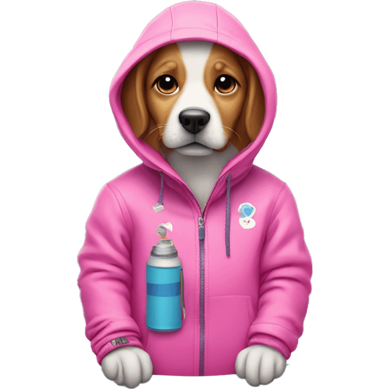 Dog in pink hoodie on snowboard  emoji