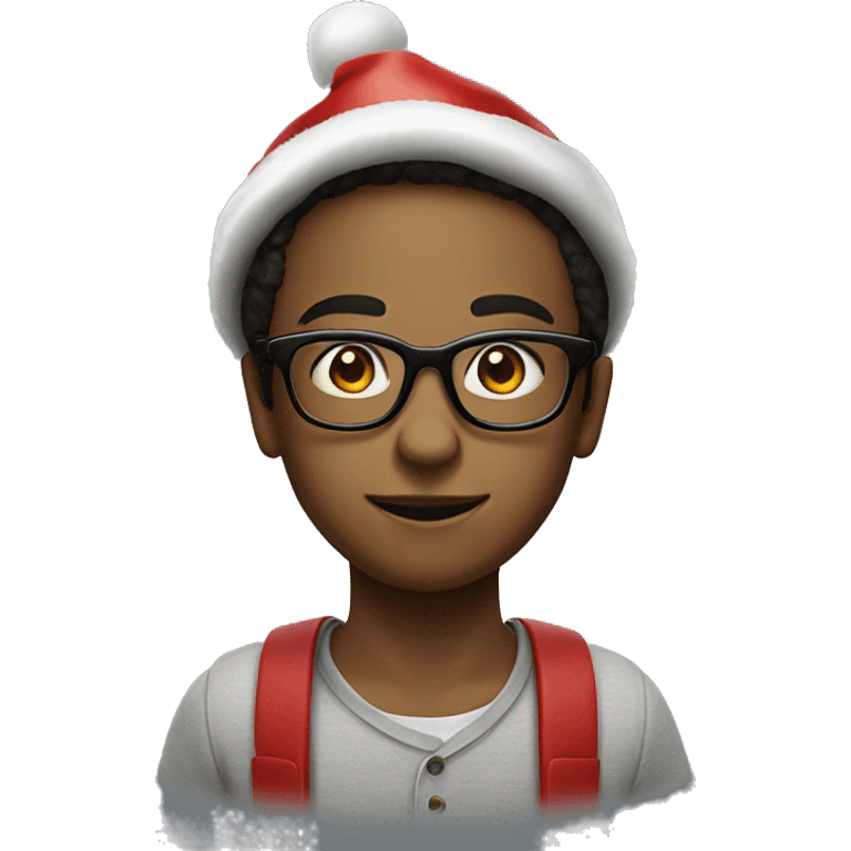 stylish boy with glasses indoors Santa hat emoji