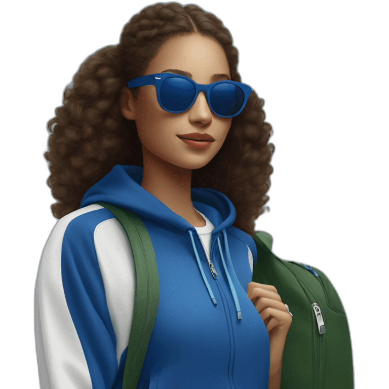 Lacoste bag girl with black lacoste hoodie e and blue oakley sportive sunglass  emoji