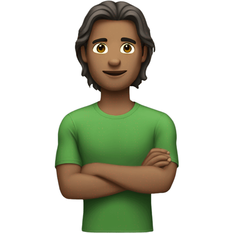 Shoulder length hair green t shirt man emoji