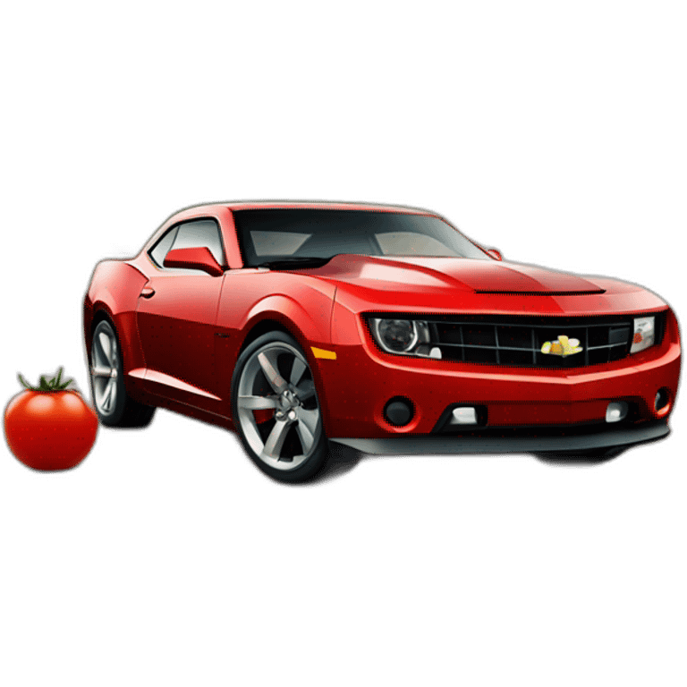 camaro being driven by a tomato with emo hair emoji