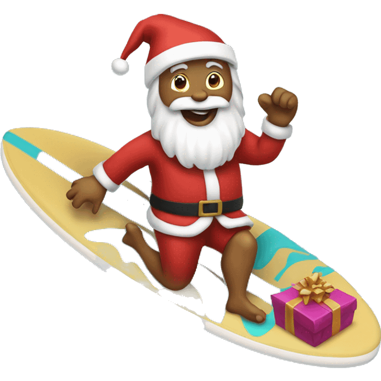 Santa on a surfboard holding gifts emoji