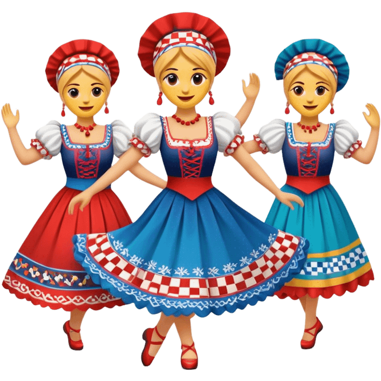 Cinematic Realistic Linđo Dance Emoji, depicted as a traditional Croatian folk dance with lively movements and colorful costumes, rendered with dynamic textures and vibrant festive lighting that captures its cultural vibrancy. emoji