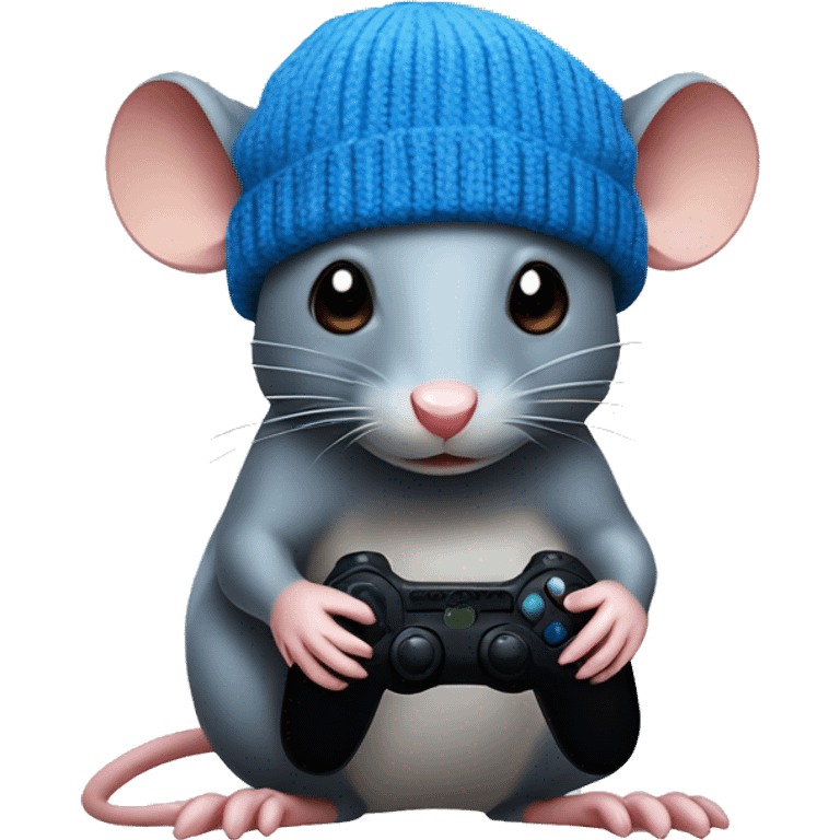 Rat with blue beanie holding a game controller  emoji