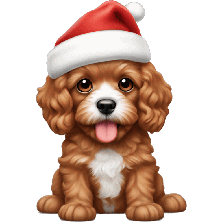 All red cavapoo puppy with no white and a Santa hat emoji