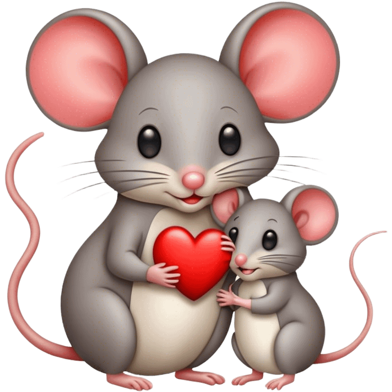 One mother mouse with her one baby mouse in front of a heart. Only one baby mouse this is important  emoji