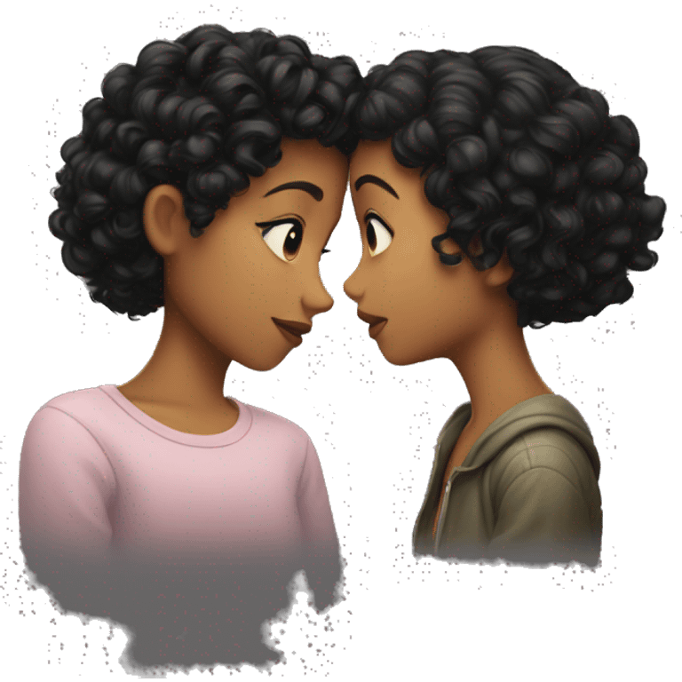 Girl with short curly black hair kissing girl with long curly black hair emoji