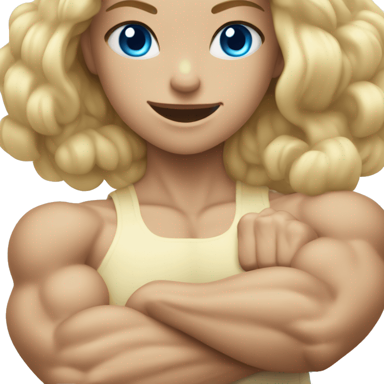 blonde blue eyed girl flexing muscles emoji