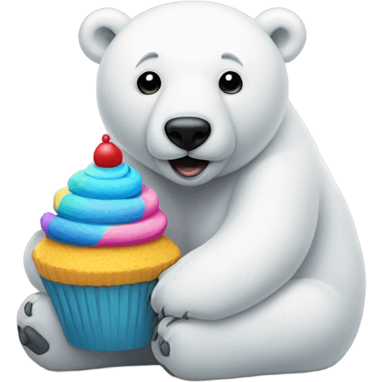 Polar bear with a cupcake emoji