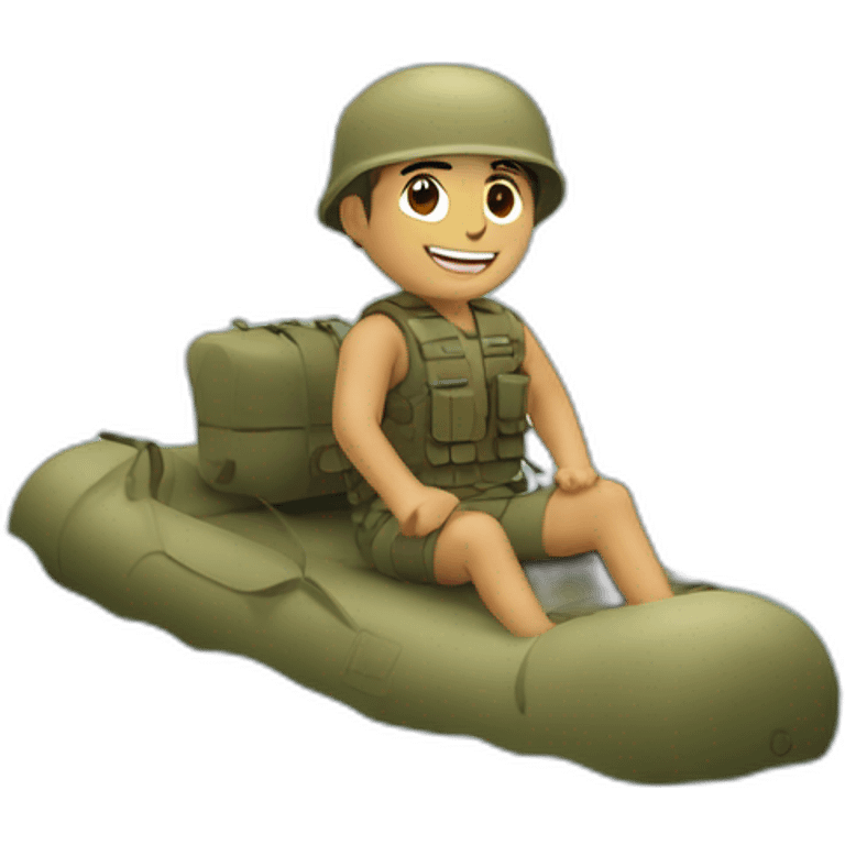 Tan military guy on a raft in a river emoji