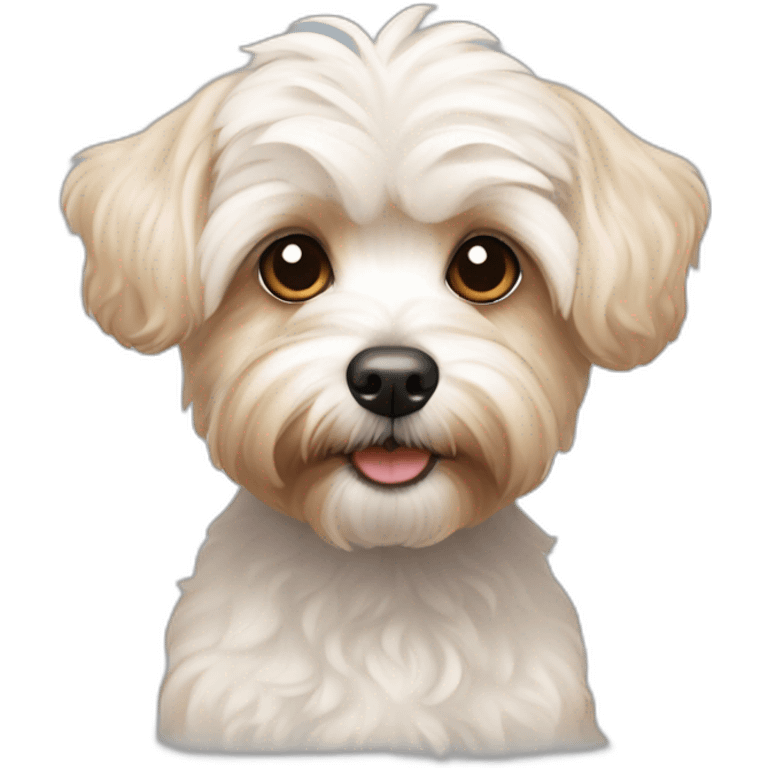 slender and white maltipoo / yorkshire terrier mix with light brown ear emoji