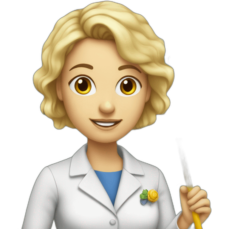 White woman scientist holding a Greek flag and writing equations on a chalk board emoji