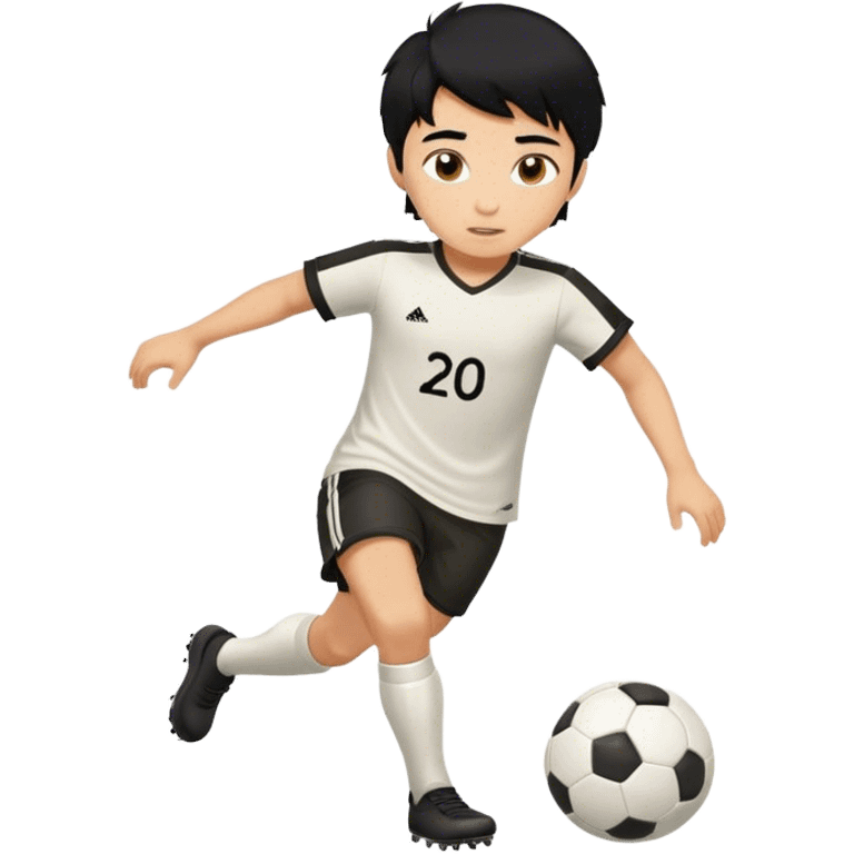 Boy, black hair, short, playing soccer, player number 20 emoji