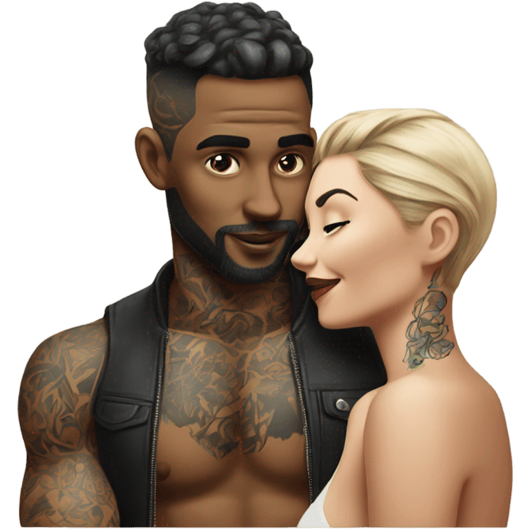 Intimate conversation between realistic tattooed model couple  emoji