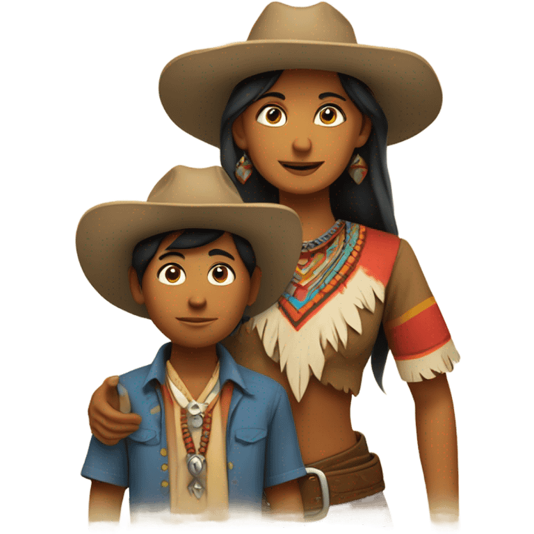 Cowboy Indian woman and a boy emoji