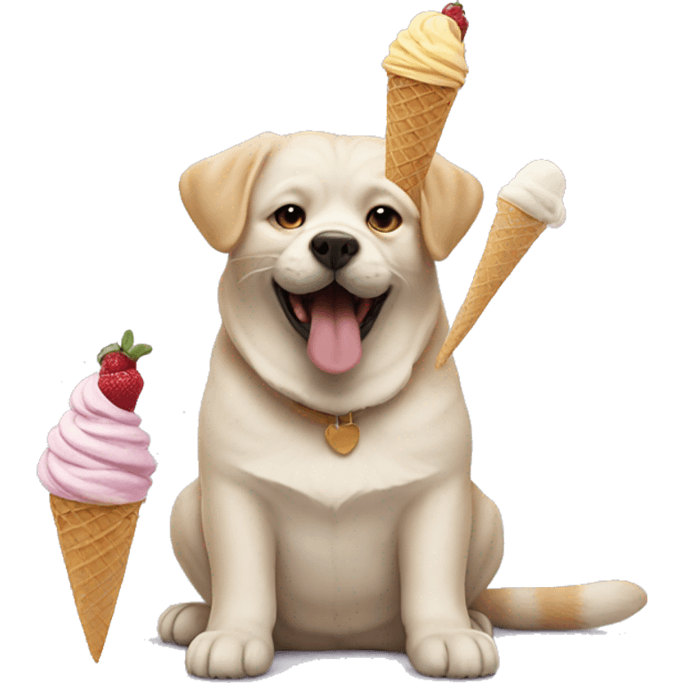 Cat and dog eating ice cream emoji