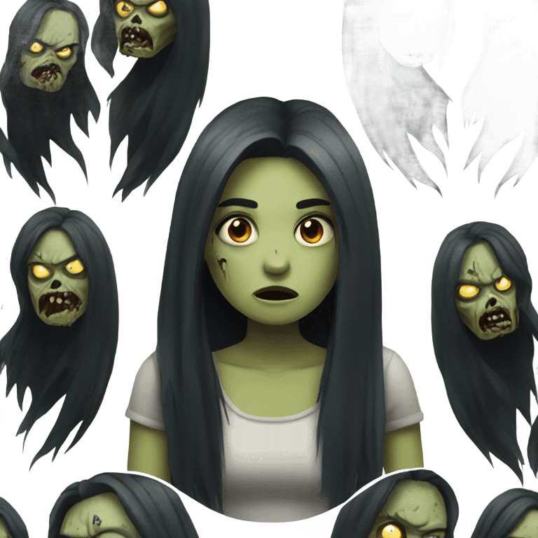 girl zombie with black long hair with teeth and serious face  emoji