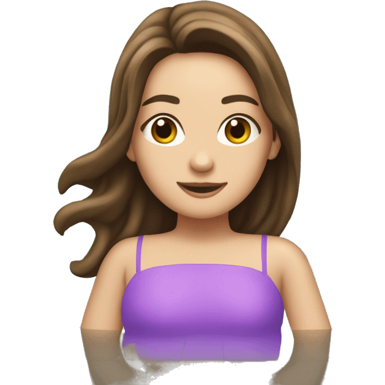 Brunette hair white girl floating in the pool, wearing a tube around her emoji