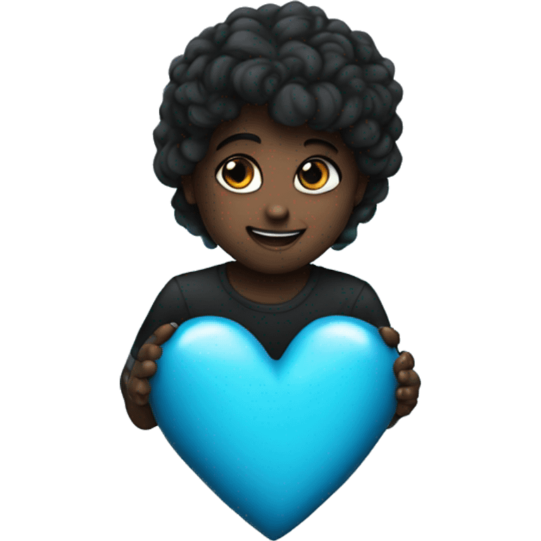 Baby blue heart whit black fire emoji