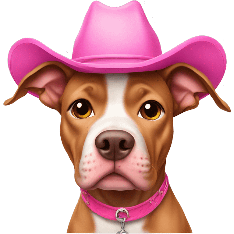 light brown pitbull Dog wearing a pink cowgirl hat emoji