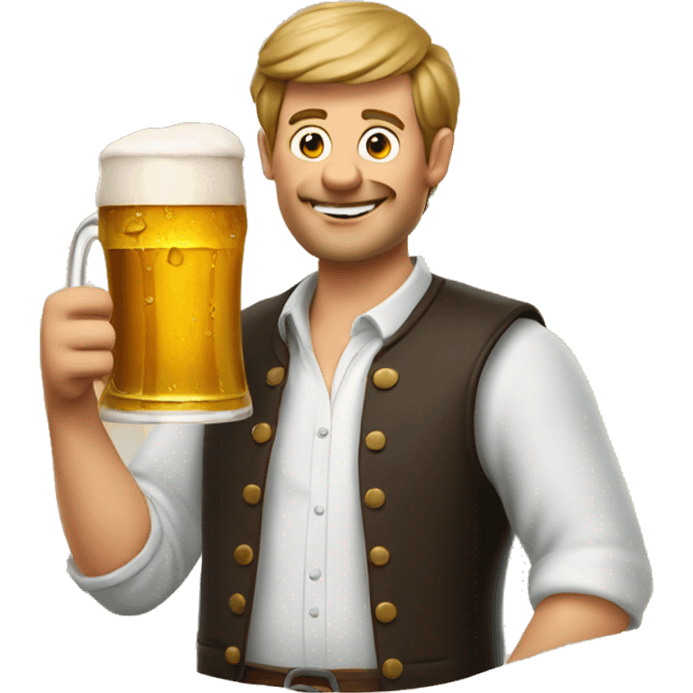 German man holding big glass of beer and a bretzel emoji