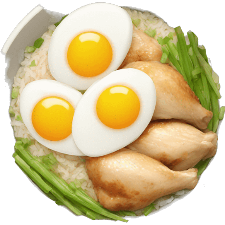 chicken rice bowl with two eggs emoji