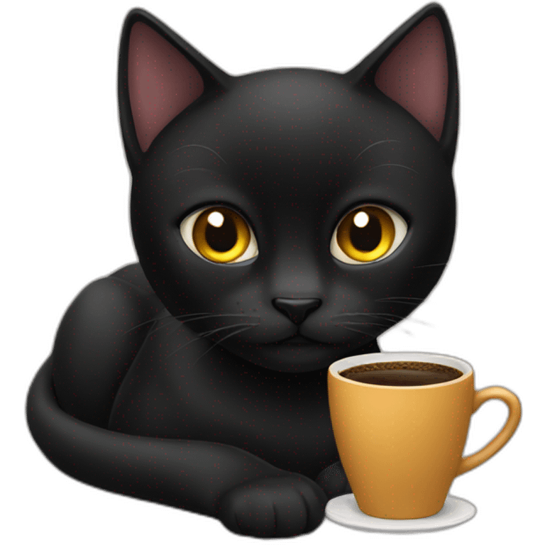 black cat drinking coffee emoji