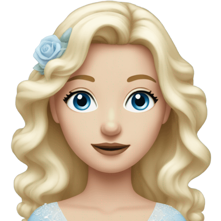 Beautiful blond girl with blue eyes and pastel blue pink wedding dress emoji