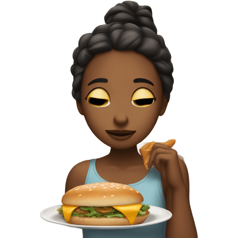 girl enjoying food on street with eyes closed emoji