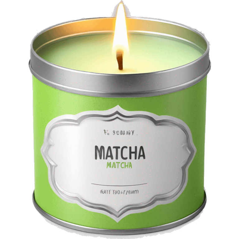 pretty matcha scented candle in silver tin with label realistic emoji