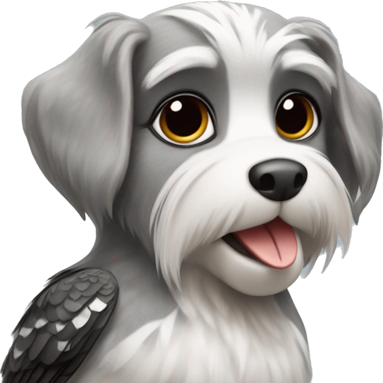 Kookaburra sitting in a grey miniature Schnauzer dog  emoji