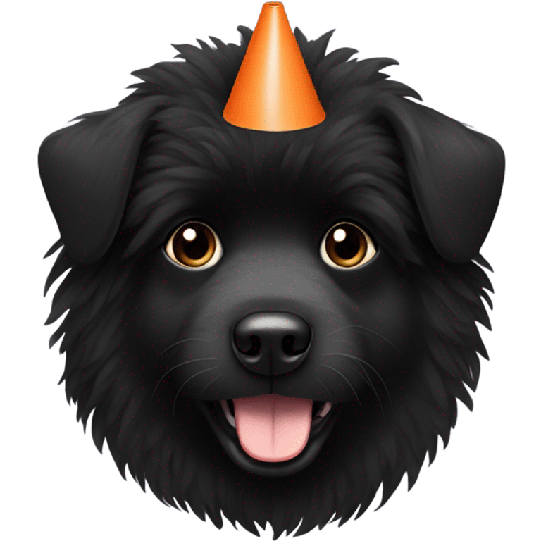 Black fluffy Dog with a cone  emoji