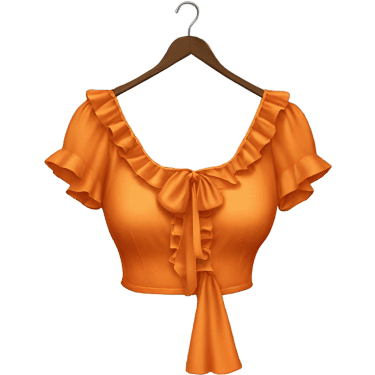 Realistic orange cut out crop top blouse. Ruffles. Isolated. Fancy sash emoji