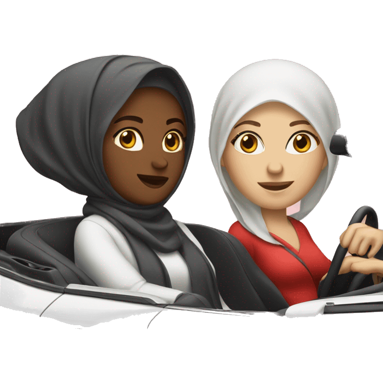 Two Muslim white woman in a red convertible car emoji