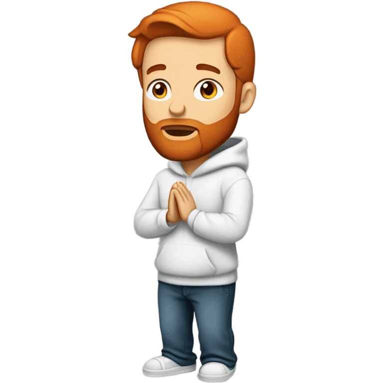 Handsome man with red beard red short hairs and 3 days beard wearing a hoodie as he is praying emoji