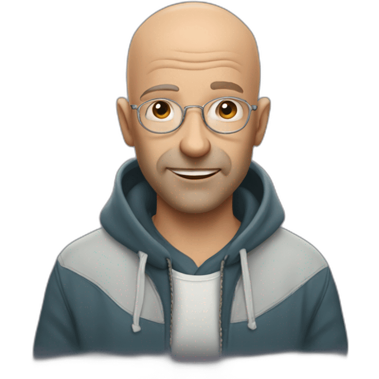 50 year old friendly bald guy in a hoodie holding a harmonica emoji