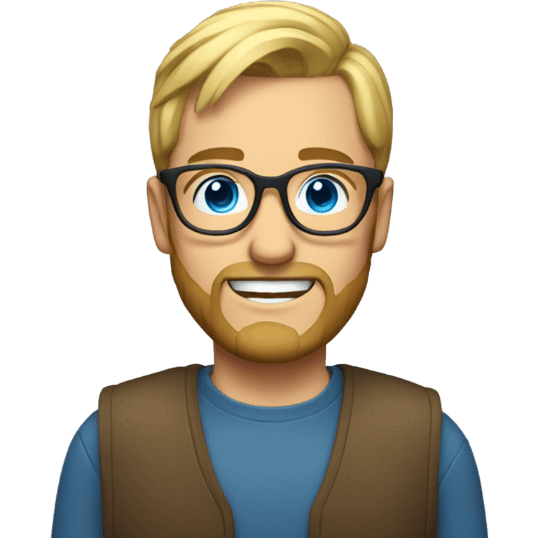 Man with blonde ponytail, round glasses, blue eyes and beard emoji