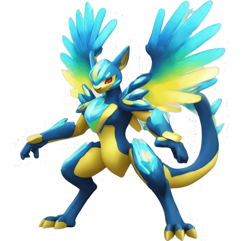 Celestial Powerful Shiny-Crystallic Colorful Vibrant Colors Flying Advanced Zeraora-Aurorus-Fakémon-Legendary-Pokémon-Creature Full Body emoji