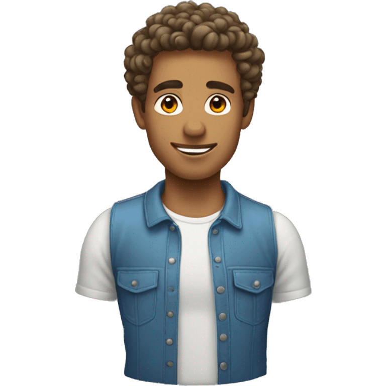 Tanned man, short back and sides curly hair ontop emoji