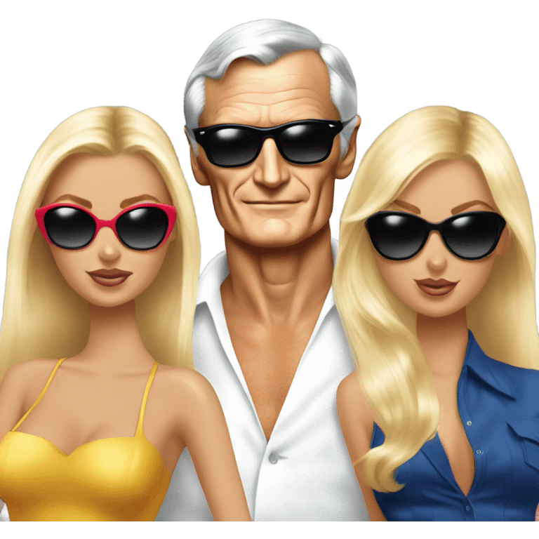 Young Hugh Hefner sunglasses with 3 blonde models emoji