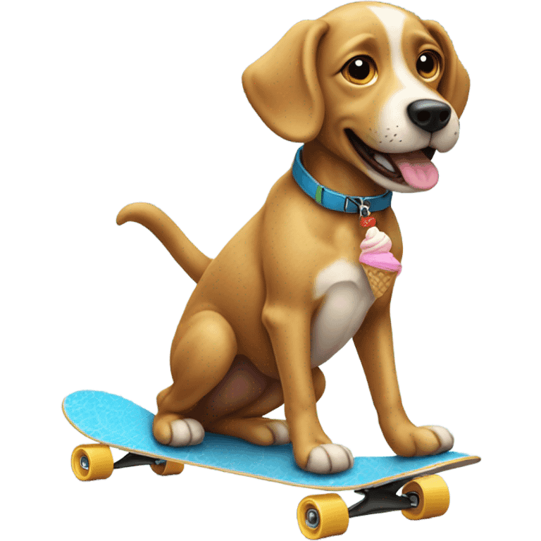 Dog on a skateboard eating ice cream emoji