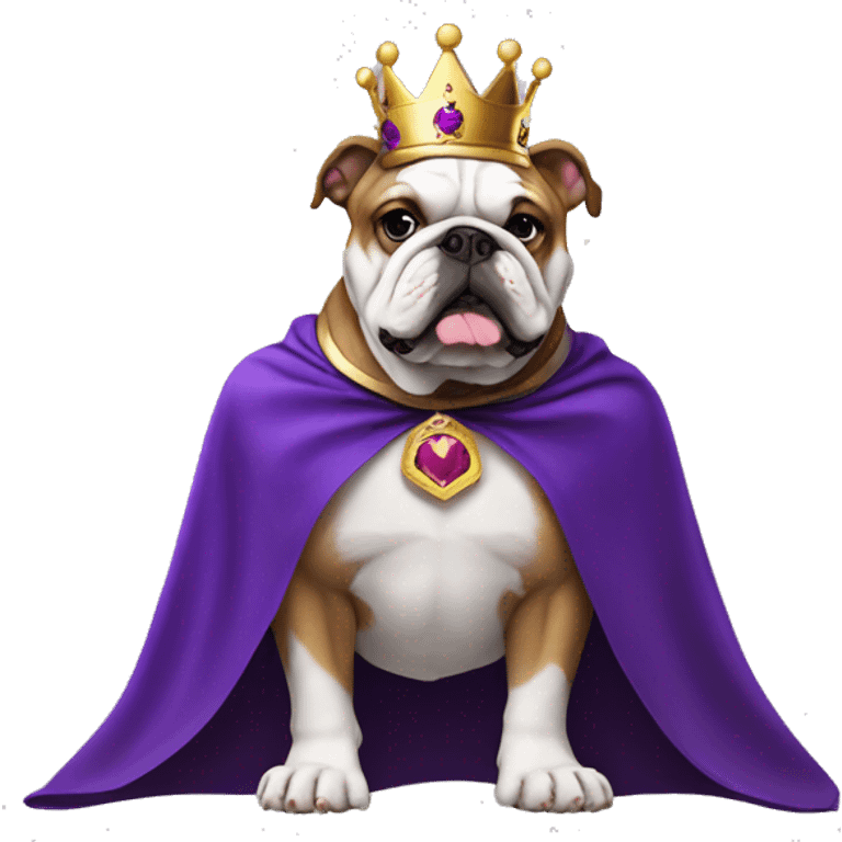 Bulldog wearing a crown and royal purple cape emoji