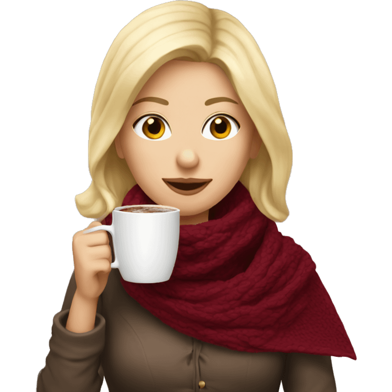 blonde girl drinking hot chocolate in burgundy scarf emoji